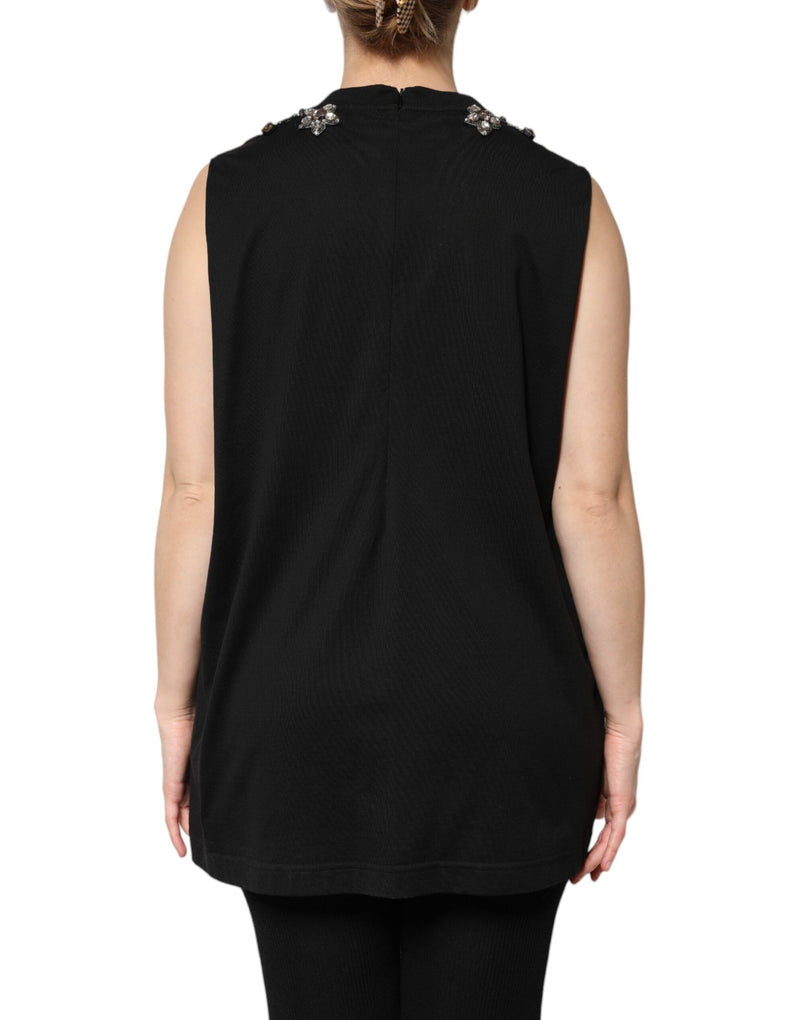 Black Cotton Rhinestone Embellished Tank Top Dolce & Gabbana