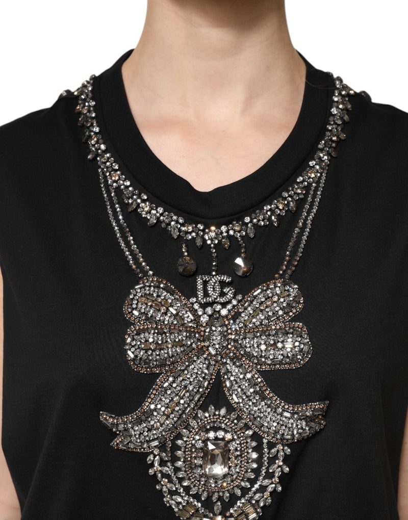 Black Cotton Rhinestone Embellished Tank Top Dolce & Gabbana