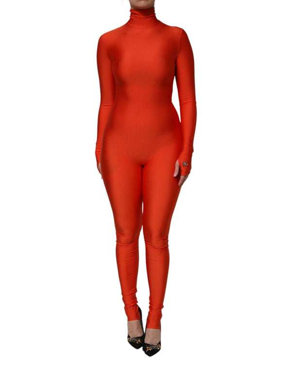 Red Nylon Turtleneck Bodycon Jumpsuit Dress Dolce & Gabbana