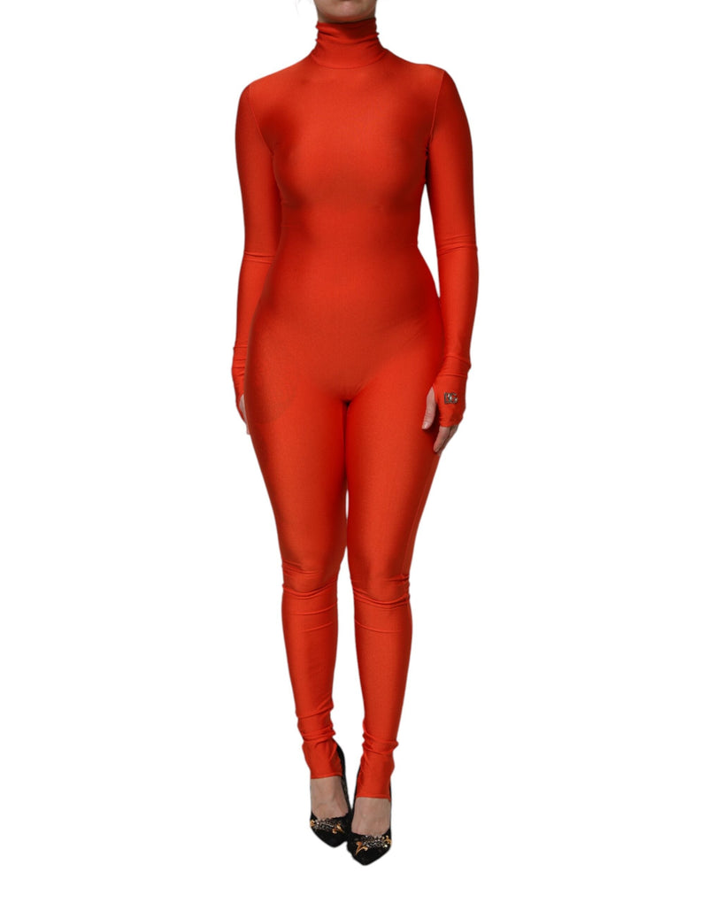 Red Nylon Turtleneck Bodycon Jumpsuit Dress Dolce & Gabbana