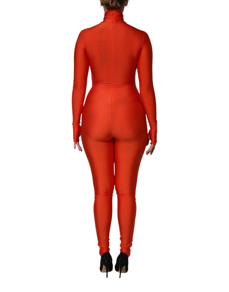 Red Nylon Turtleneck Bodycon Jumpsuit Dress Dolce & Gabbana