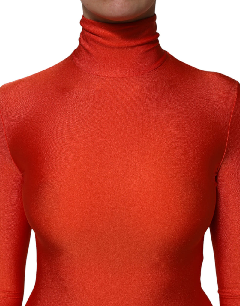 Red Nylon Turtleneck Bodycon Jumpsuit Dress Dolce & Gabbana