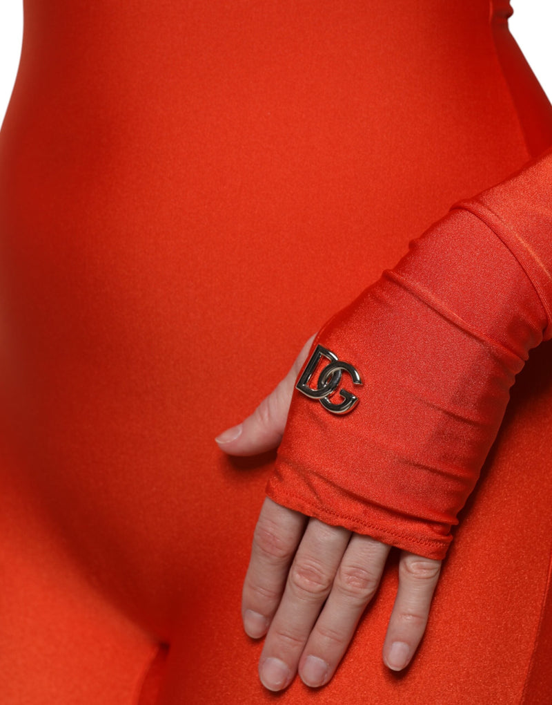 Red Nylon Turtleneck Bodycon Jumpsuit Dress Dolce & Gabbana