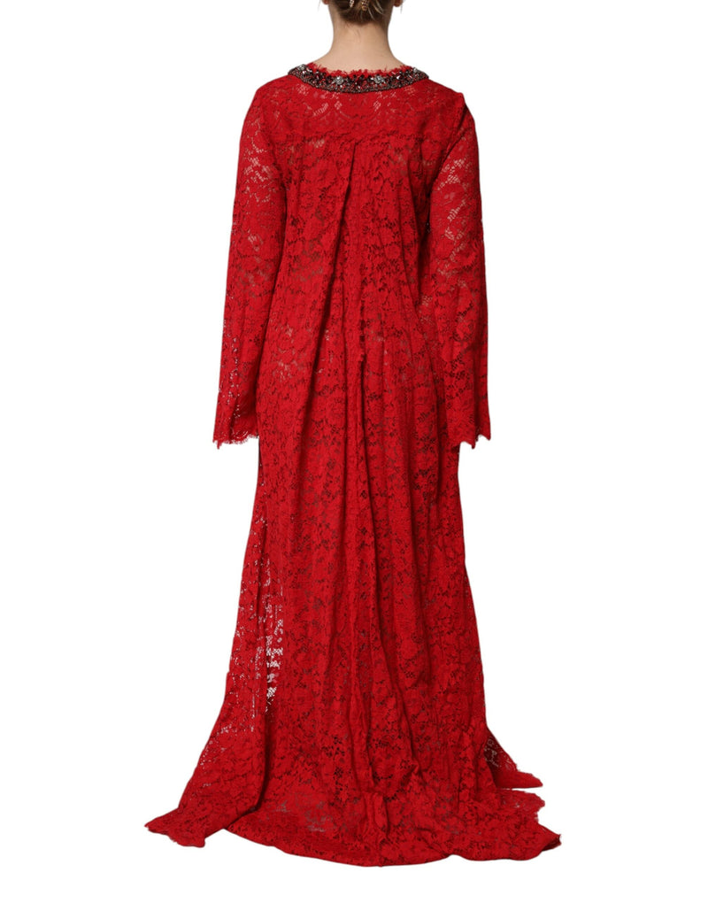 Red Floral Lace Rhinestone Embellished Dress Dolce & Gabbana