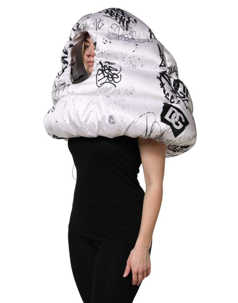 White Polyester Printed Hood Quilted Hat Dolce & Gabbana