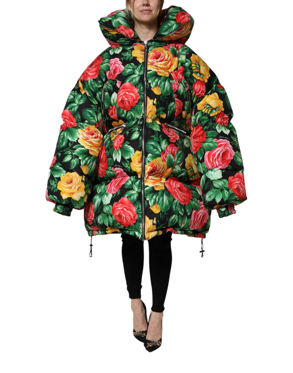 Multicolor Floral Puffer Hooded Jacket Dolce & Gabbana