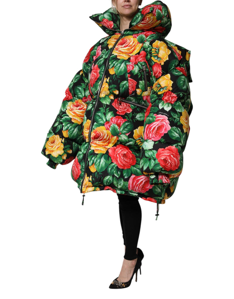 Multicolor Floral Puffer Hooded Jacket Dolce & Gabbana