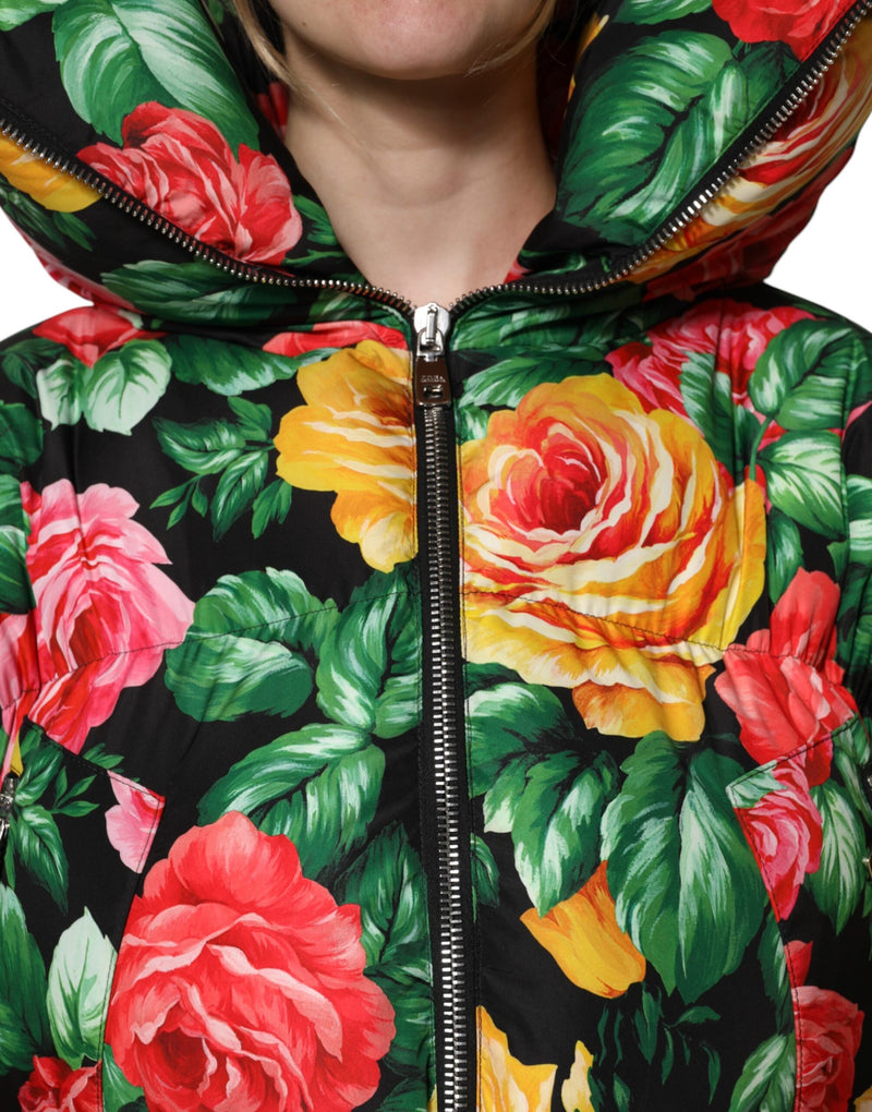 Multicolor Floral Puffer Hooded Jacket Dolce & Gabbana