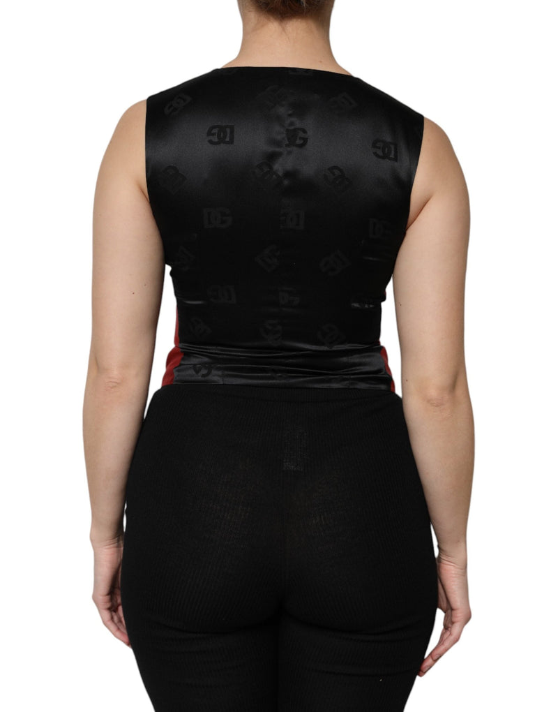 Red Black Button Down Sleeveless Vest Top Dolce & Gabbana