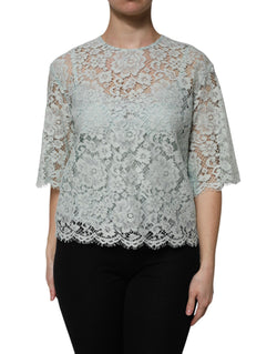 Mint Green Floral Lace Cotton Blouse Top Dolce & Gabbana