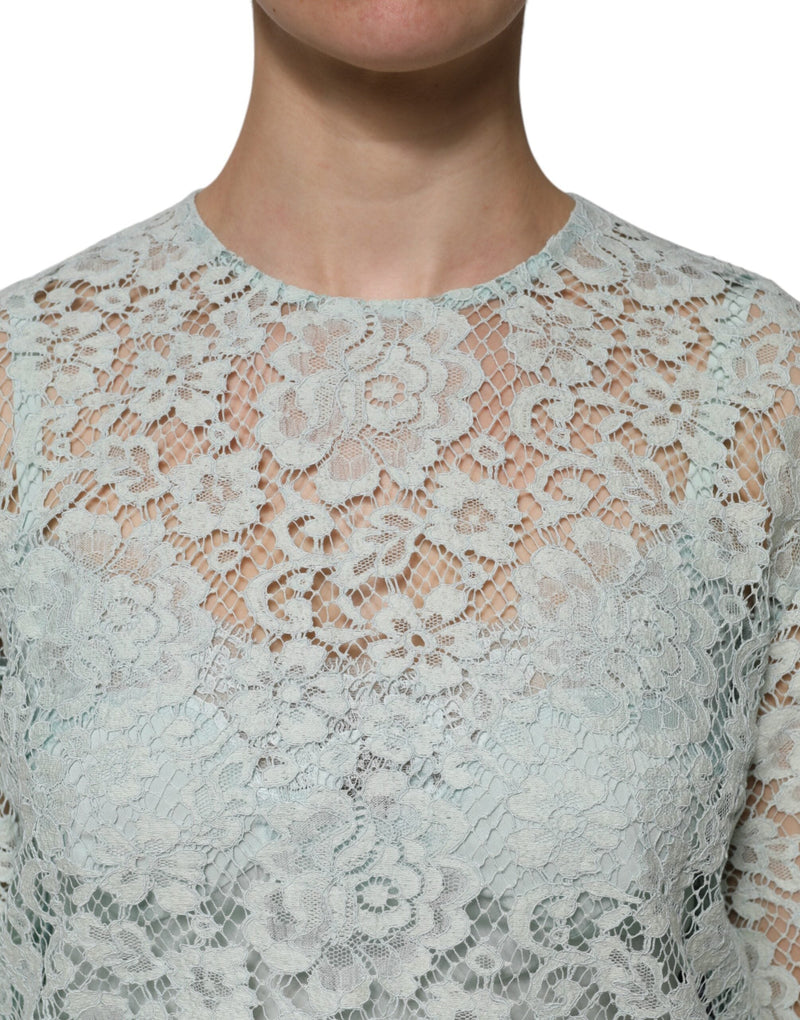 Mint Green Floral Lace Cotton Blouse Top Dolce & Gabbana
