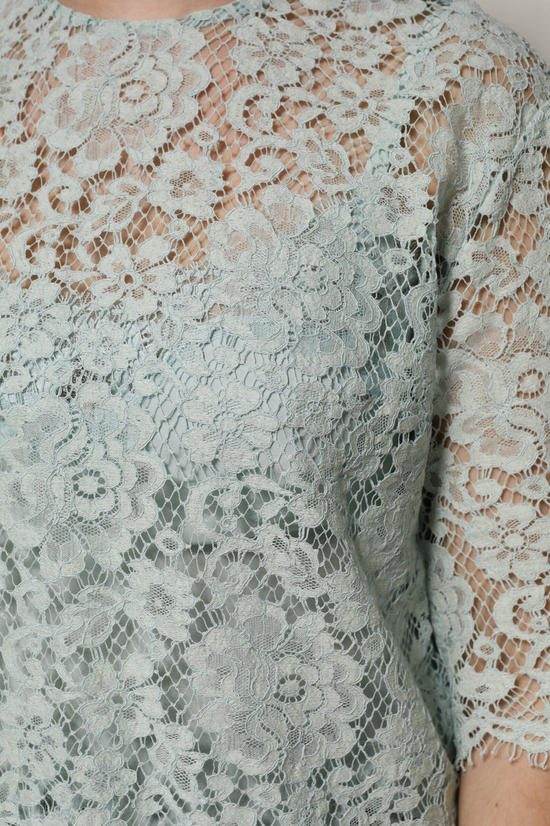 Mint Green Floral Lace Cotton Blouse Top Dolce & Gabbana