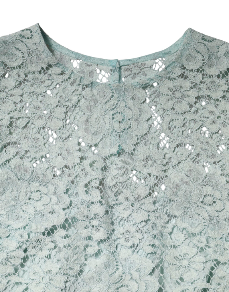 Mint Green Floral Lace Cotton Blouse Top Dolce & Gabbana