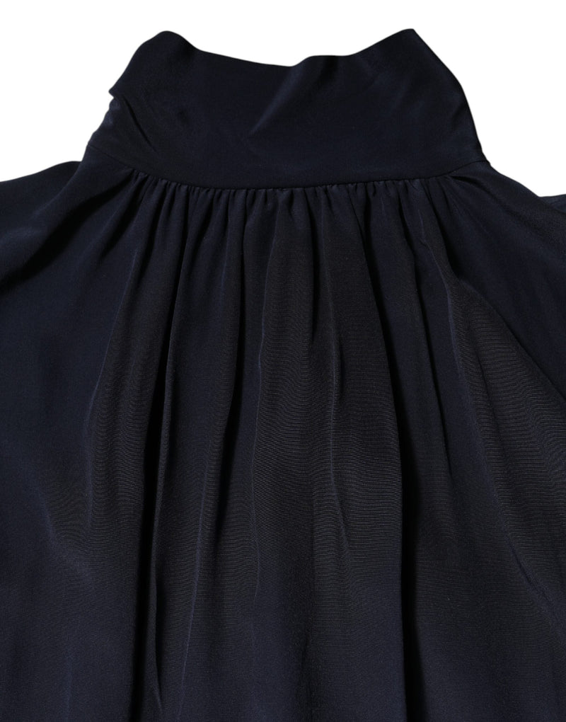 Blue Silk Mock Neck Long Sleeves Blouse Top Dolce & Gabbana