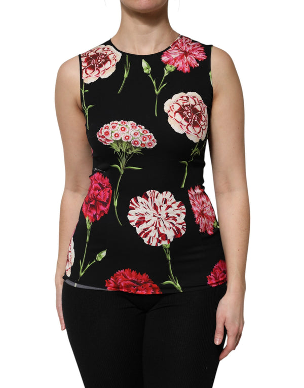 Black Floral Print Sleeveless Tank Blouse Top Dolce & Gabbana