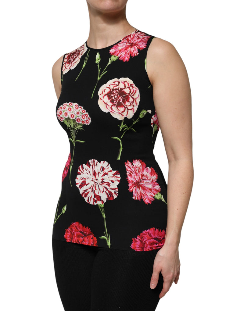 Black Floral Print Sleeveless Tank Blouse Top Dolce & Gabbana