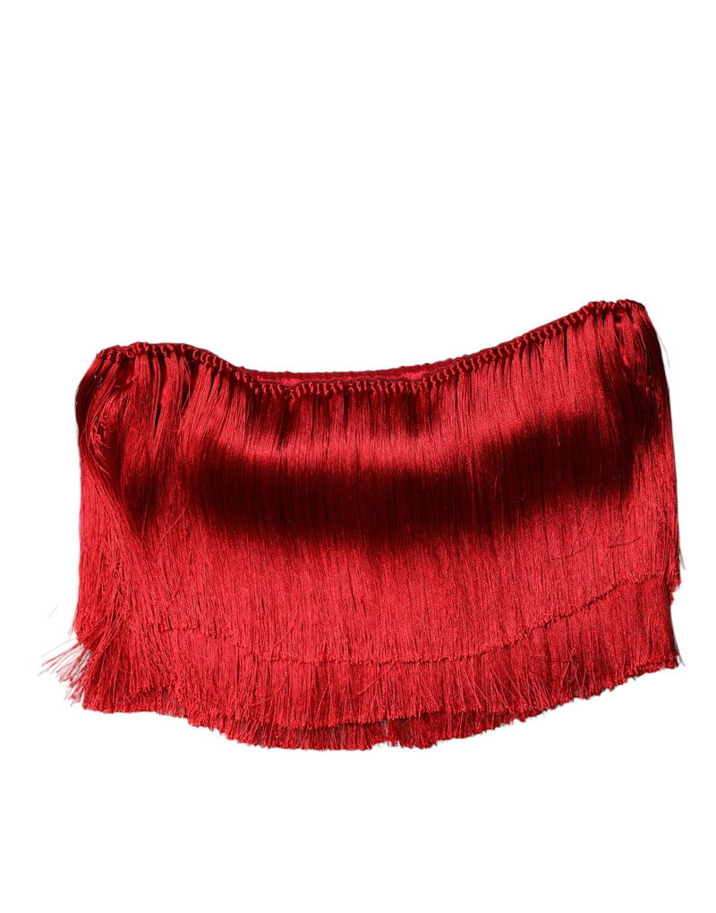 Red Silk Strapless Fringe Crop Tube Top Dolce & Gabbana