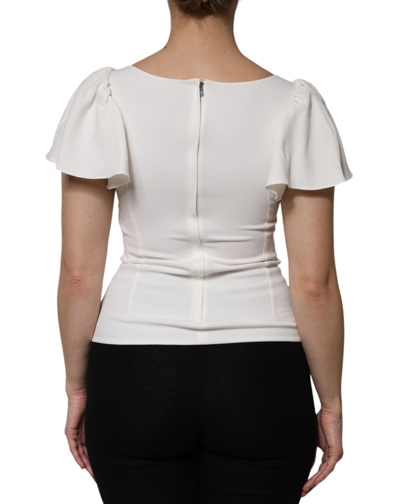 White Viscose Round Neck Short Sleeves Top Dolce & Gabbana