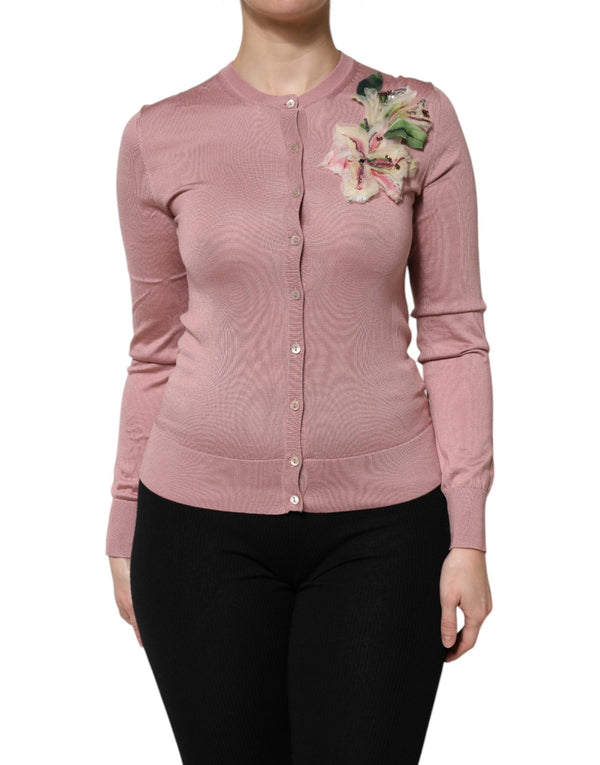 Pink Silk Knit Button Down Cardigan Sweater Dolce & Gabbana