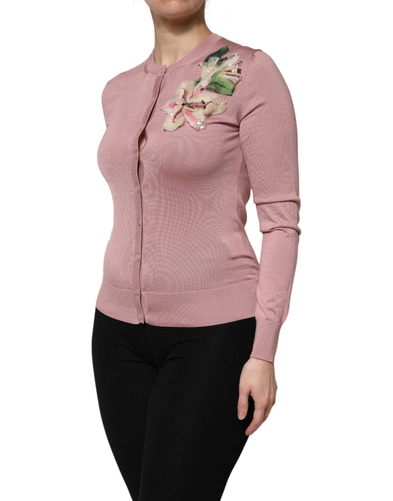 Pink Silk Knit Button Down Cardigan Sweater Dolce & Gabbana