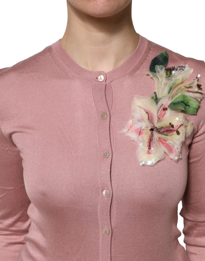 Pink Silk Knit Button Down Cardigan Sweater Dolce & Gabbana