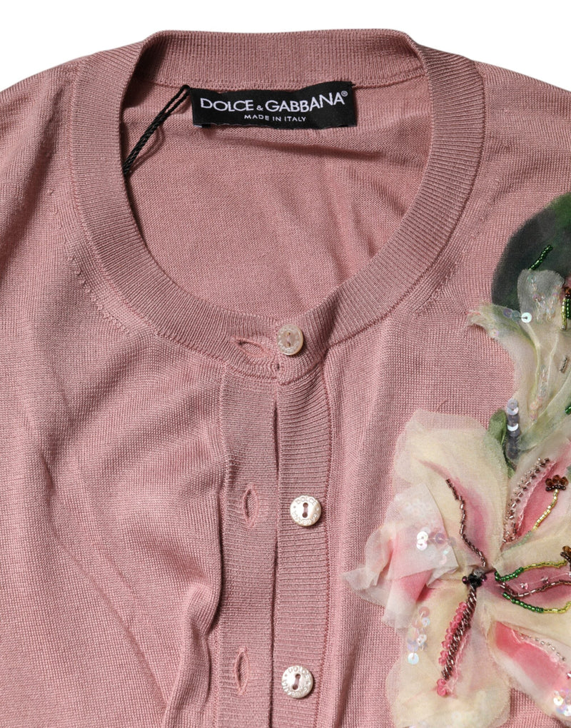 Pink Silk Knit Button Down Cardigan Sweater Dolce & Gabbana