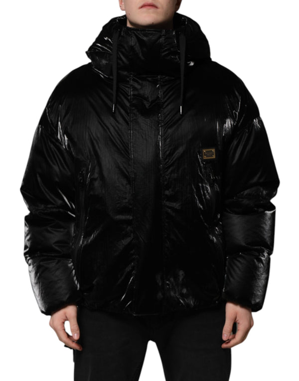 Black Logo Full Zip Hooded Quilted Jacket Dolce & Gabbana