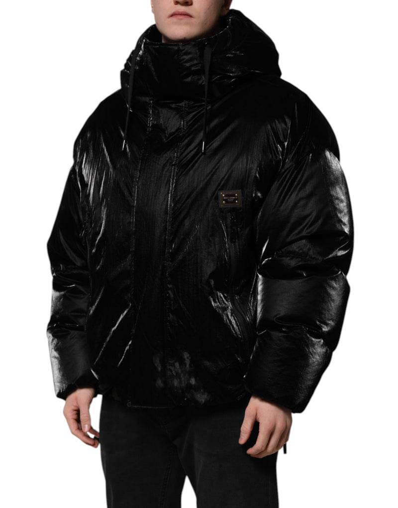 Black Logo Full Zip Hooded Quilted Jacket Dolce & Gabbana