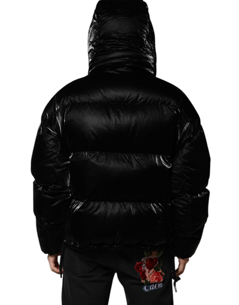 Black Logo Full Zip Hooded Quilted Jacket Dolce & Gabbana