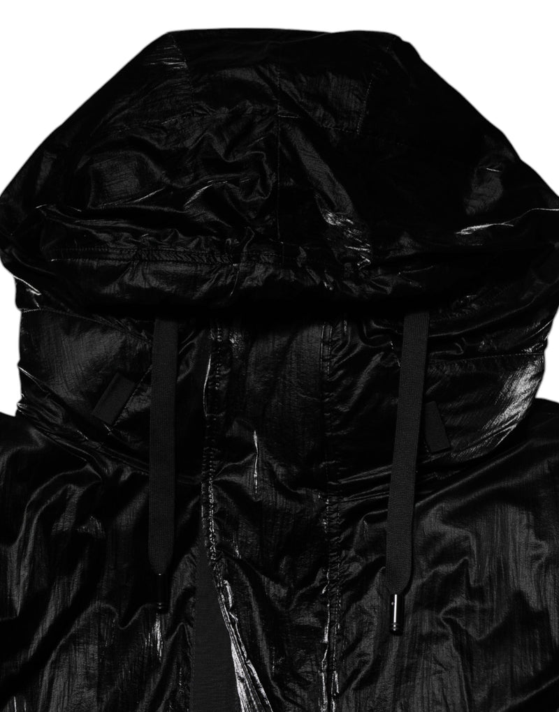 Black Logo Full Zip Hooded Quilted Jacket Dolce & Gabbana