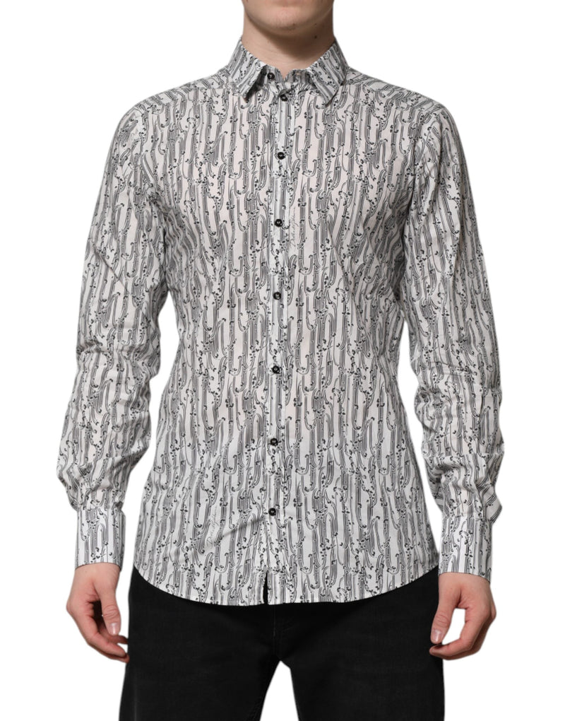 White Floral Print Casual Long Sleeves Shirt Dolce & Gabbana