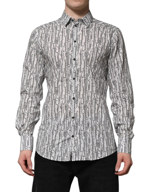 White Floral Print Casual Long Sleeves Shirt Dolce & Gabbana