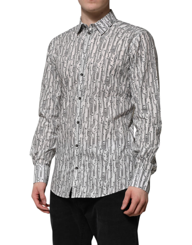 White Floral Print Casual Long Sleeves Shirt Dolce & Gabbana
