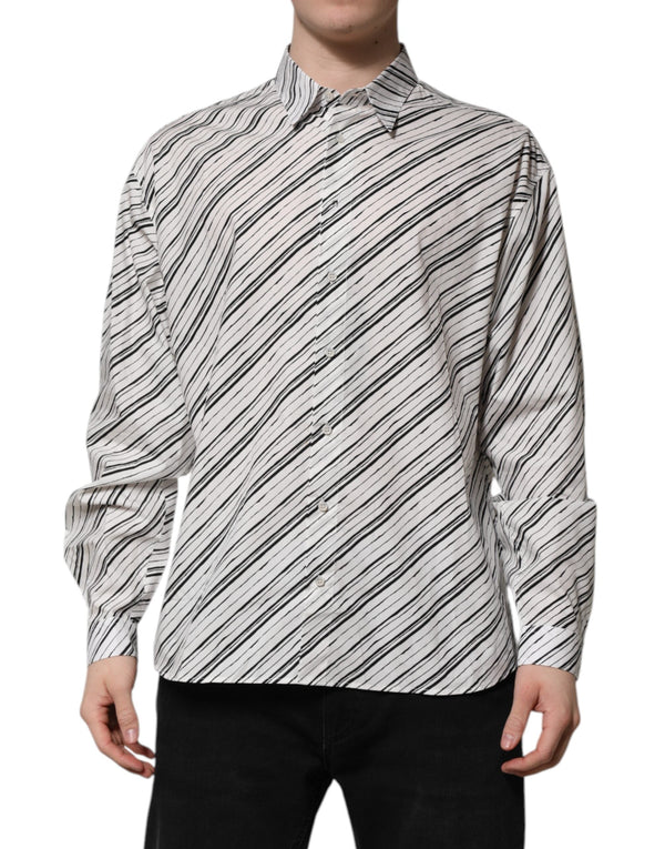 White Striped Long Sleeves Men Formal Shirt Dolce & Gabbana