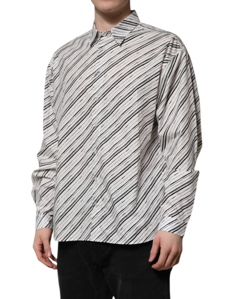 White Striped Long Sleeves Men Formal Shirt Dolce & Gabbana