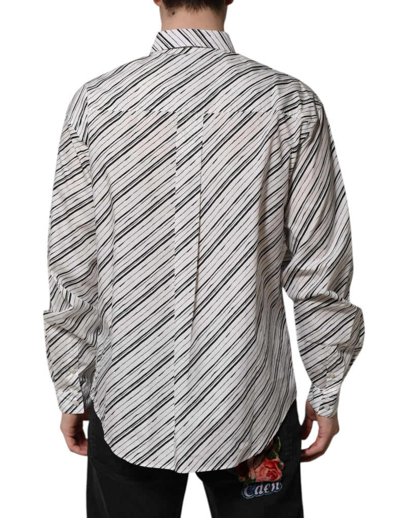 White Striped Long Sleeves Men Formal Shirt Dolce & Gabbana