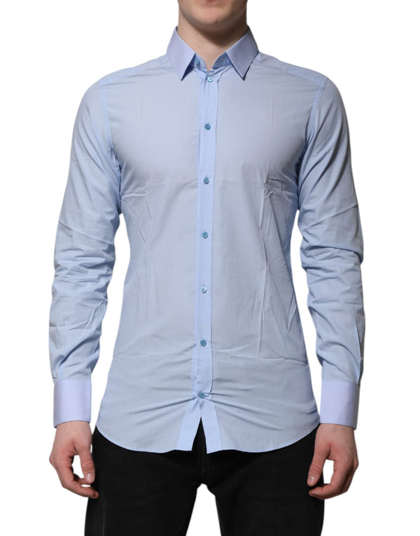 Blue Cotton GOLD Long Sleeves Men Dress Shirt Dolce & Gabbana