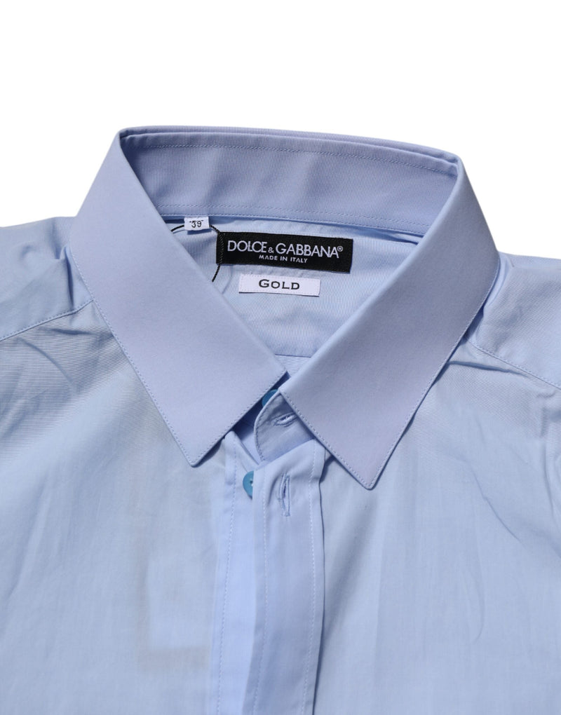 Blue Cotton GOLD Long Sleeves Men Dress Shirt Dolce & Gabbana