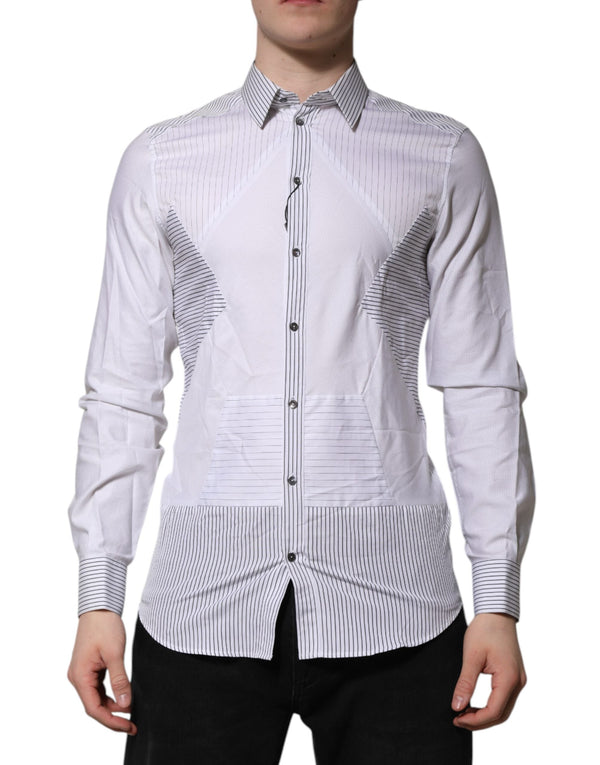 White Striped GOLD Long Sleeves Dress Shirt Dolce & Gabbana