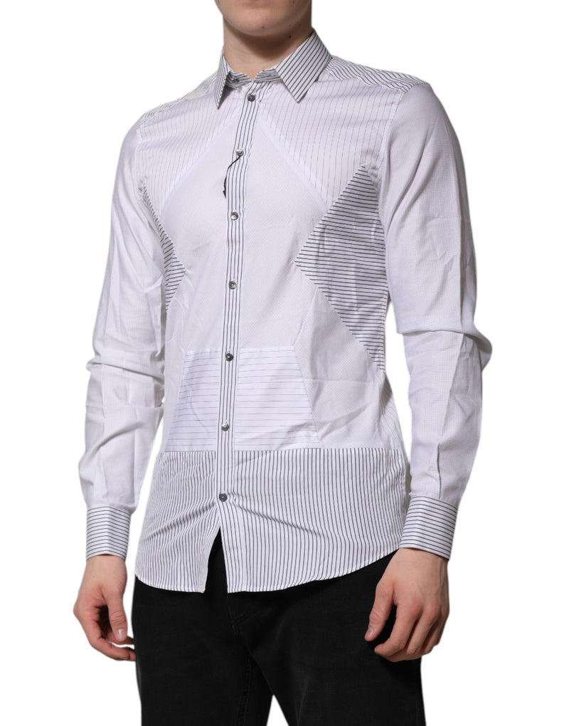 White Striped GOLD Long Sleeves Dress Shirt Dolce & Gabbana