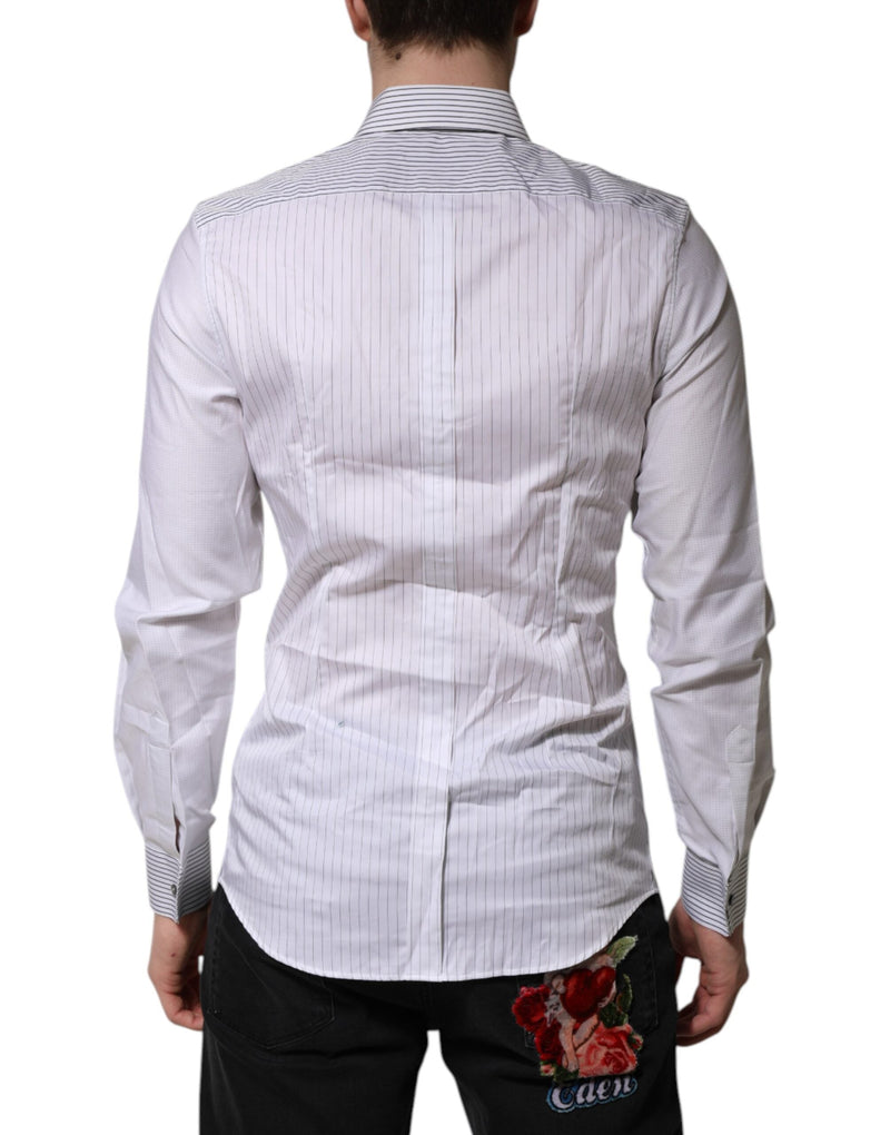 White Striped GOLD Long Sleeves Dress Shirt Dolce & Gabbana