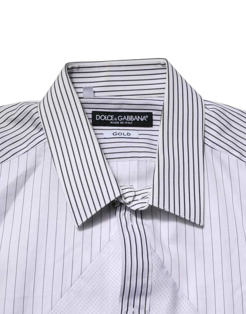 White Striped GOLD Long Sleeves Dress Shirt Dolce & Gabbana