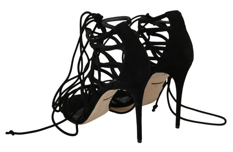 Elegant Black Suede Gladiator Stilettos Dolce & Gabbana