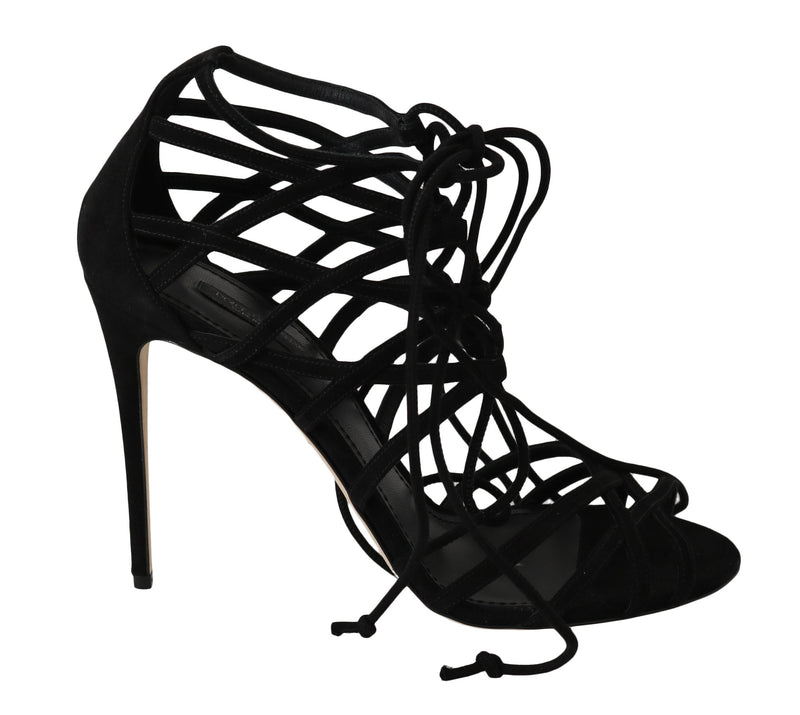 Elegant Black Suede Gladiator Stilettos Dolce & Gabbana