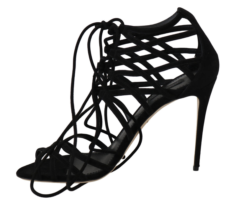 Elegant Black Suede Gladiator Stilettos Dolce & Gabbana