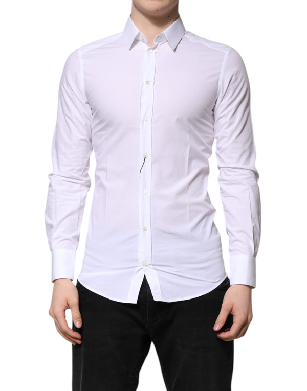 White Cotton GOLD Long Sleeves Dress Shirt Dolce & Gabbana
