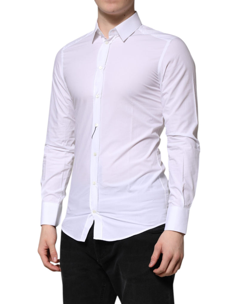 White Cotton GOLD Long Sleeves Dress Shirt Dolce & Gabbana