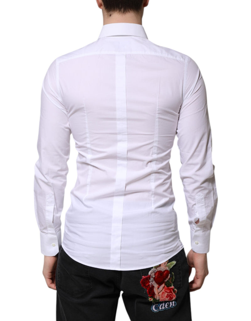 White Cotton GOLD Long Sleeves Dress Shirt Dolce & Gabbana