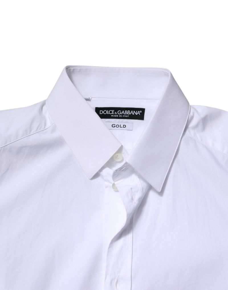 White Cotton GOLD Long Sleeves Dress Shirt Dolce & Gabbana