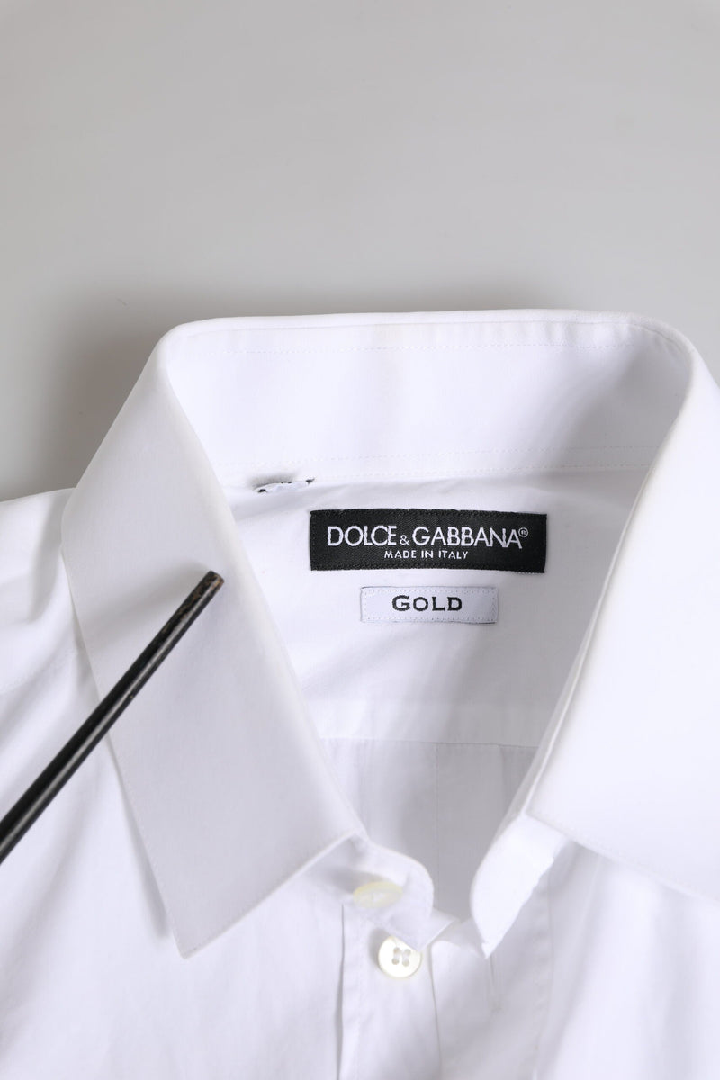 White Cotton GOLD Long Sleeves Dress Shirt Dolce & Gabbana